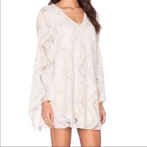 LINE & DOT Crochet Lace Keyhole Back Mini Dress Cream with Bell Sleeves XS